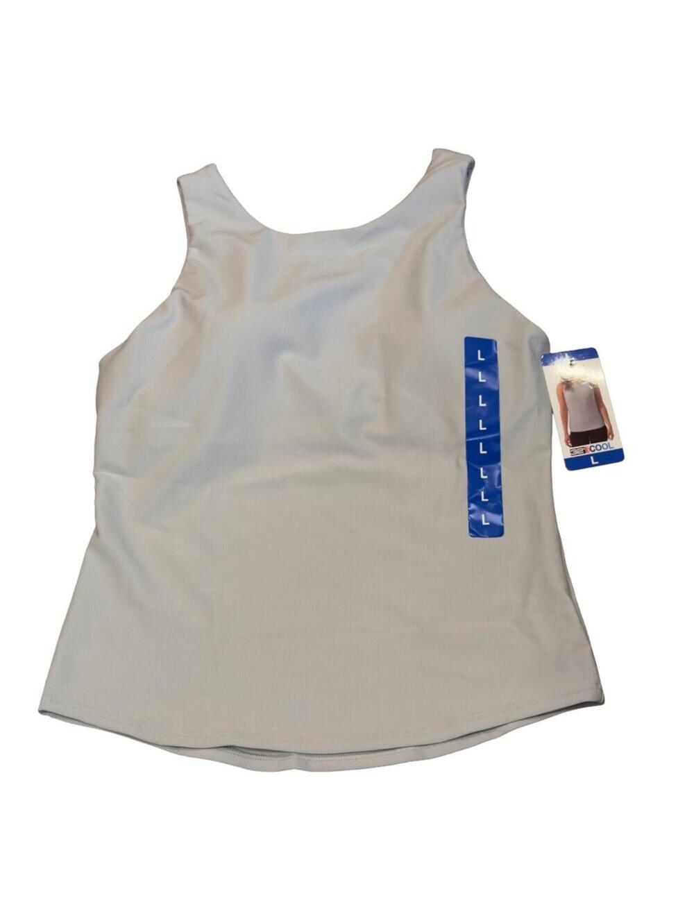 NWT 32 Degrees Tank Top Built in Wire-free Bra Large Pearl Blue gym athletic